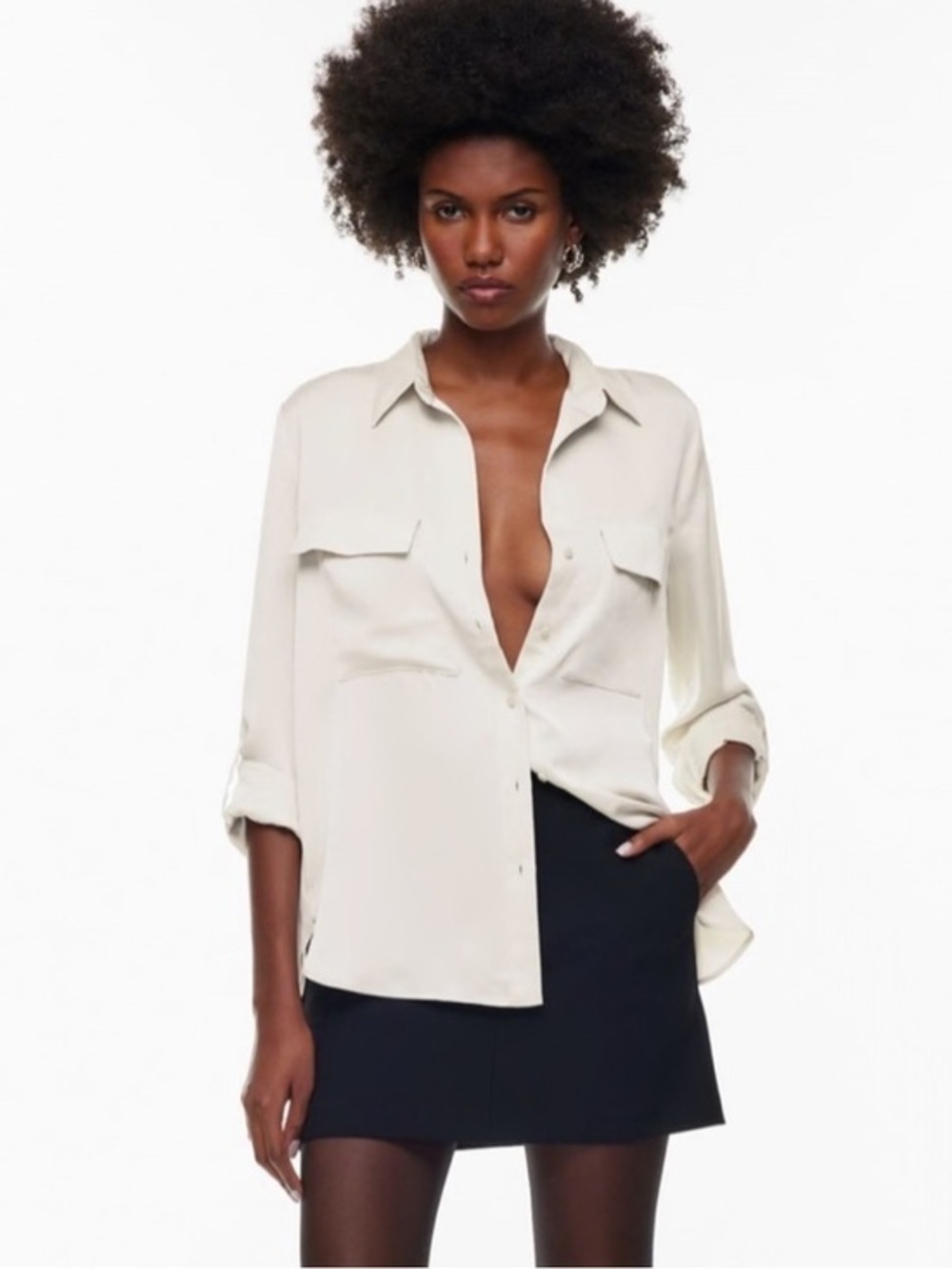 Babaton Cream Light Beige Utility Long Sleeve Buttoned Shirt